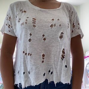 Distressed white t-shirt